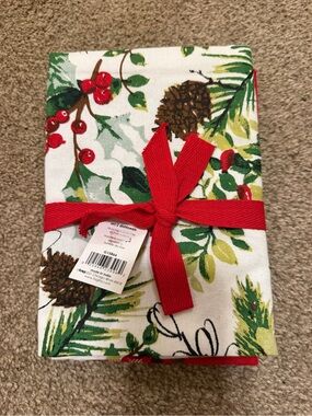 NWT Tag Brand Christmas/Holiday Pine & Berry Two Kitchen Towel Set - 18” by 26”